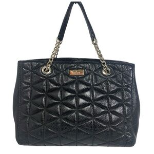 Kate Spade Black Quilted Leather  Satchel Gold Chain Strap Multiple Compartments